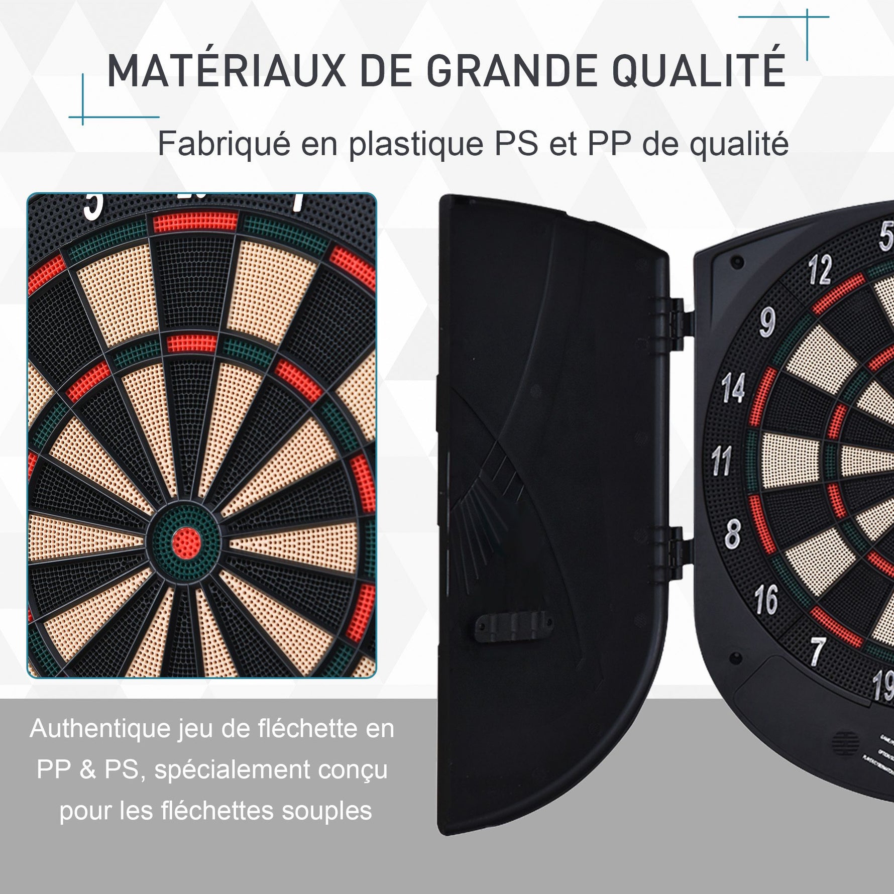 Cible jeu de fléchettes électronique refermable 26 jeux jusqu'à 8 joueurs affichage LCD haut-parleur noir