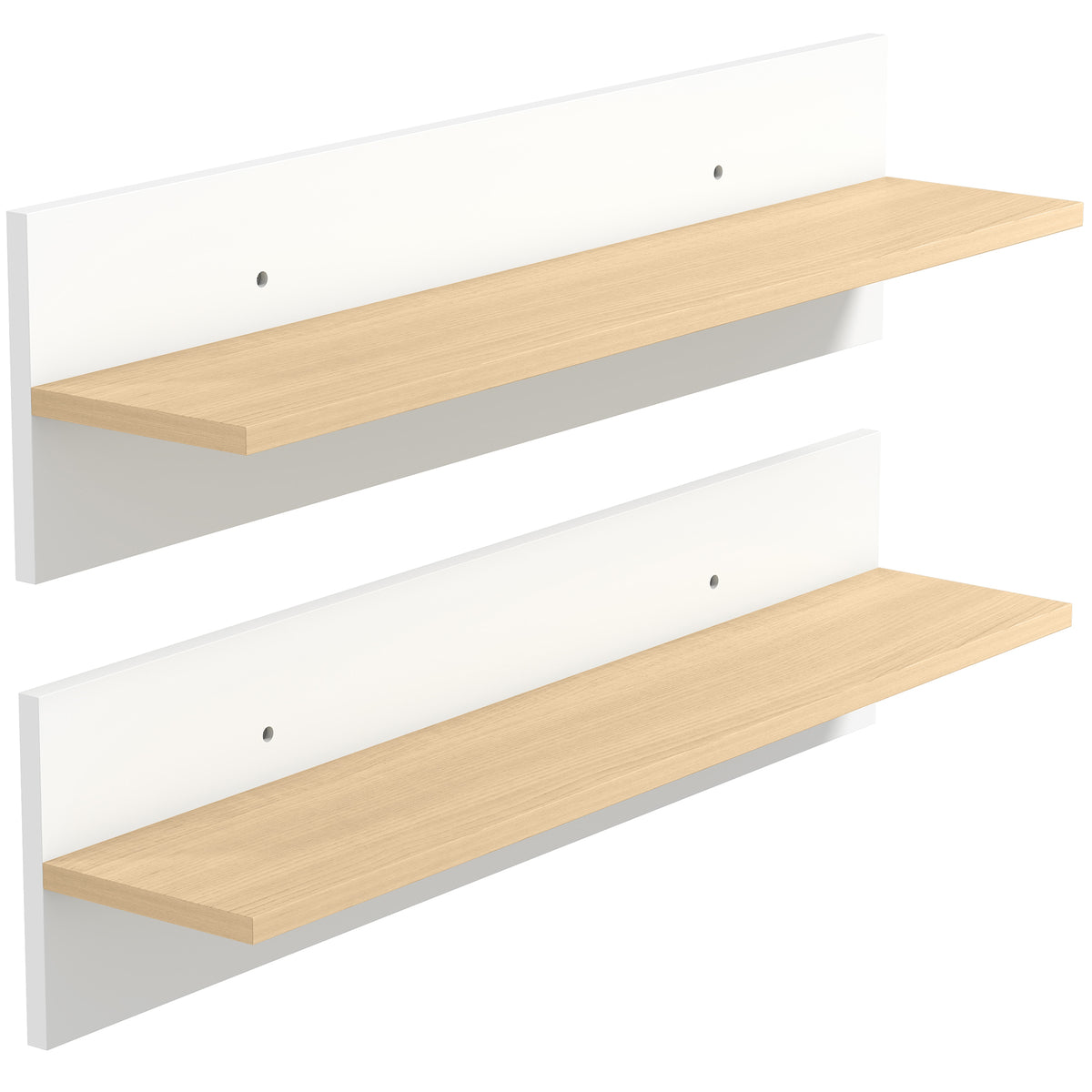 Lot de 2 étagères murales de 80 cm, étagères flottantes pour salon, entrée, chambre et cuisine, blanc et bois naturel