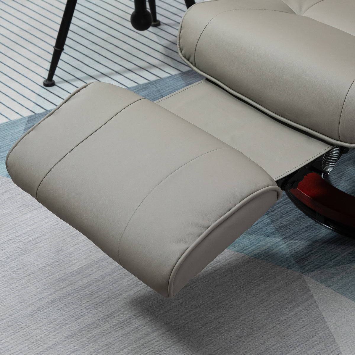 Fauteuil relax inclinable repose-pieds réglable pivotant 360° piètement bois revêtement PU respirant et doux gris