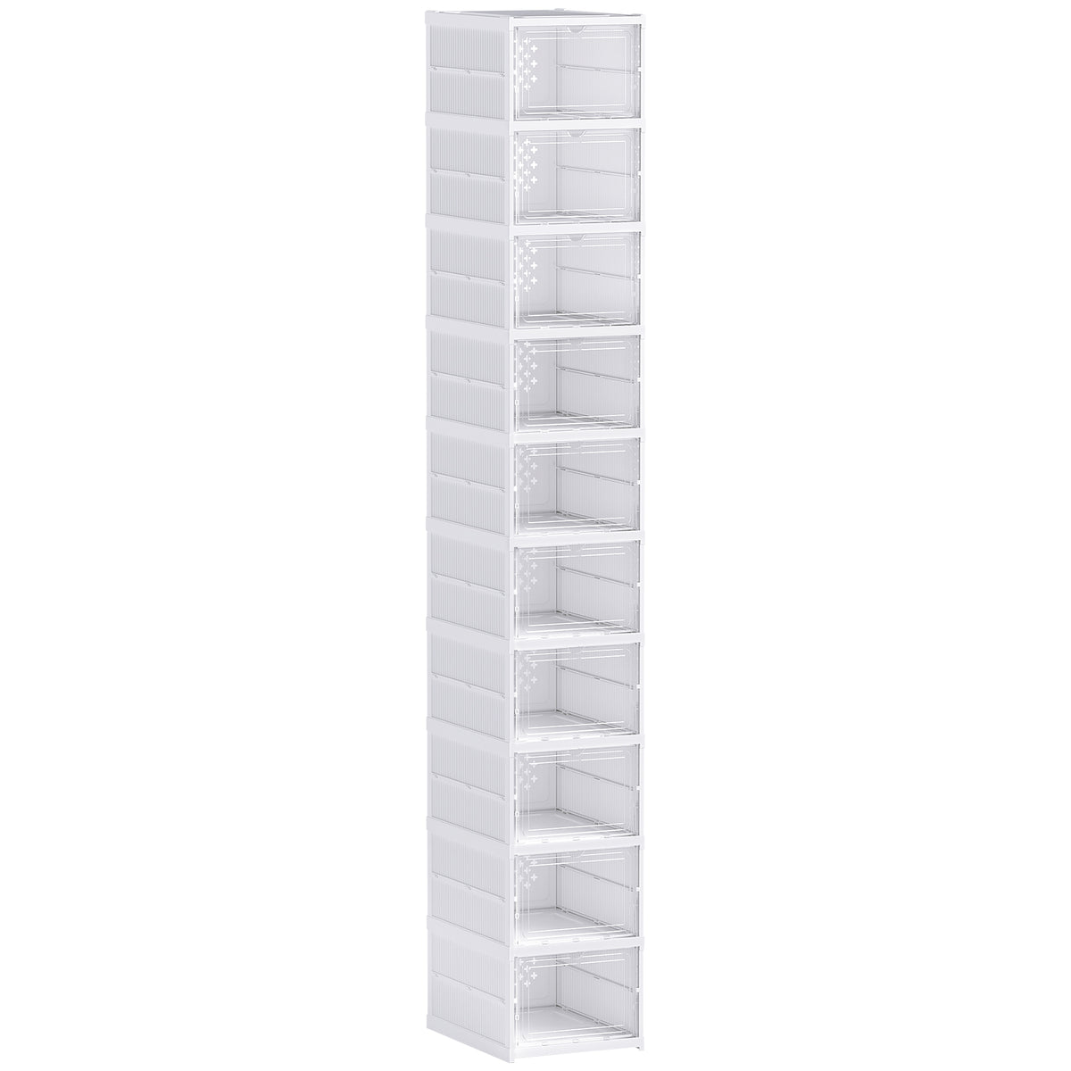 Lot de 10 boîtes à chaussures pliables en plastique empilables avec couvercles, pour pointure jusqu'à 43, blanc