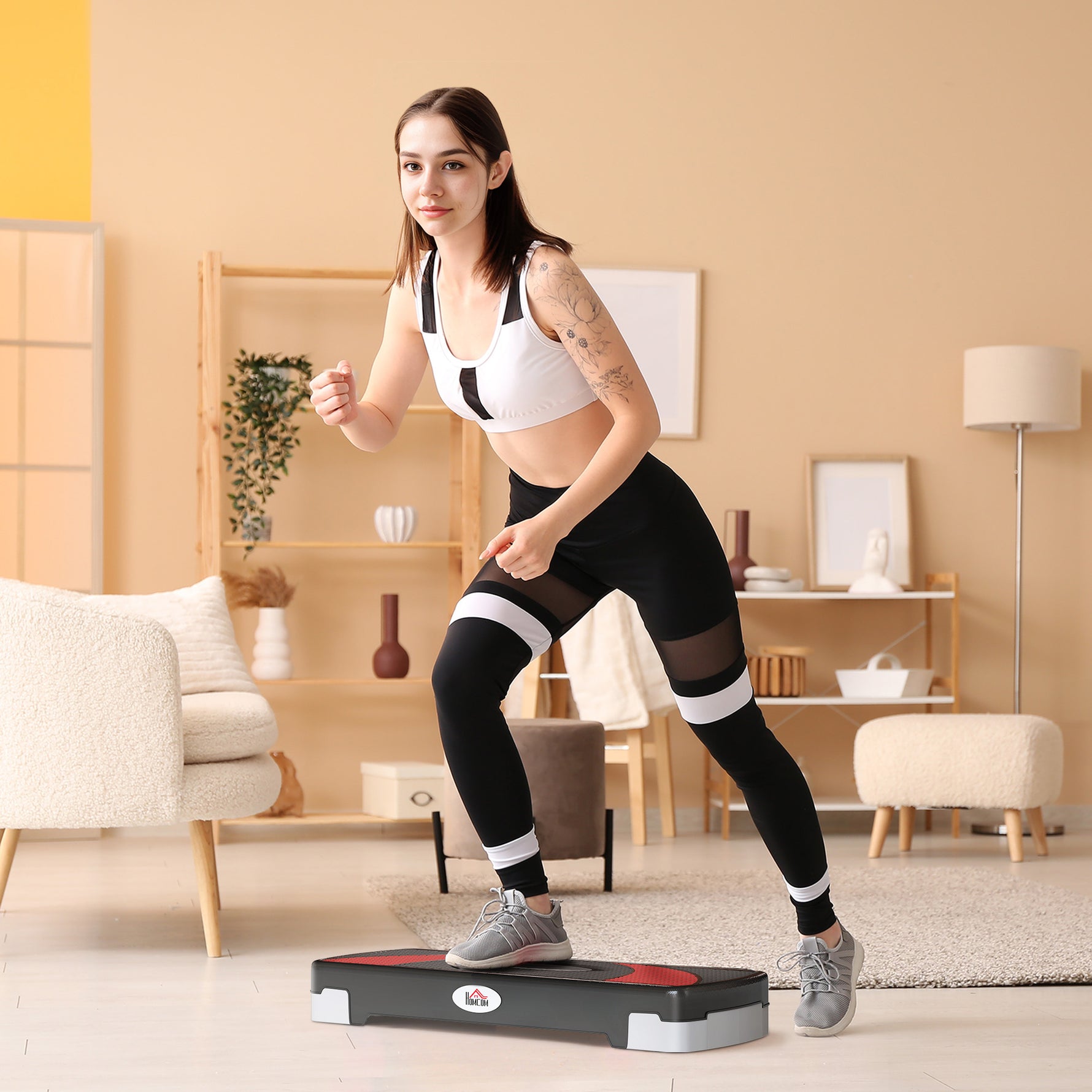 Stepper Fitness Aerobic - .fr x FFHandball - hauteur reglable surface antiderapante 80 x 31 x 20 cm noir gris clair