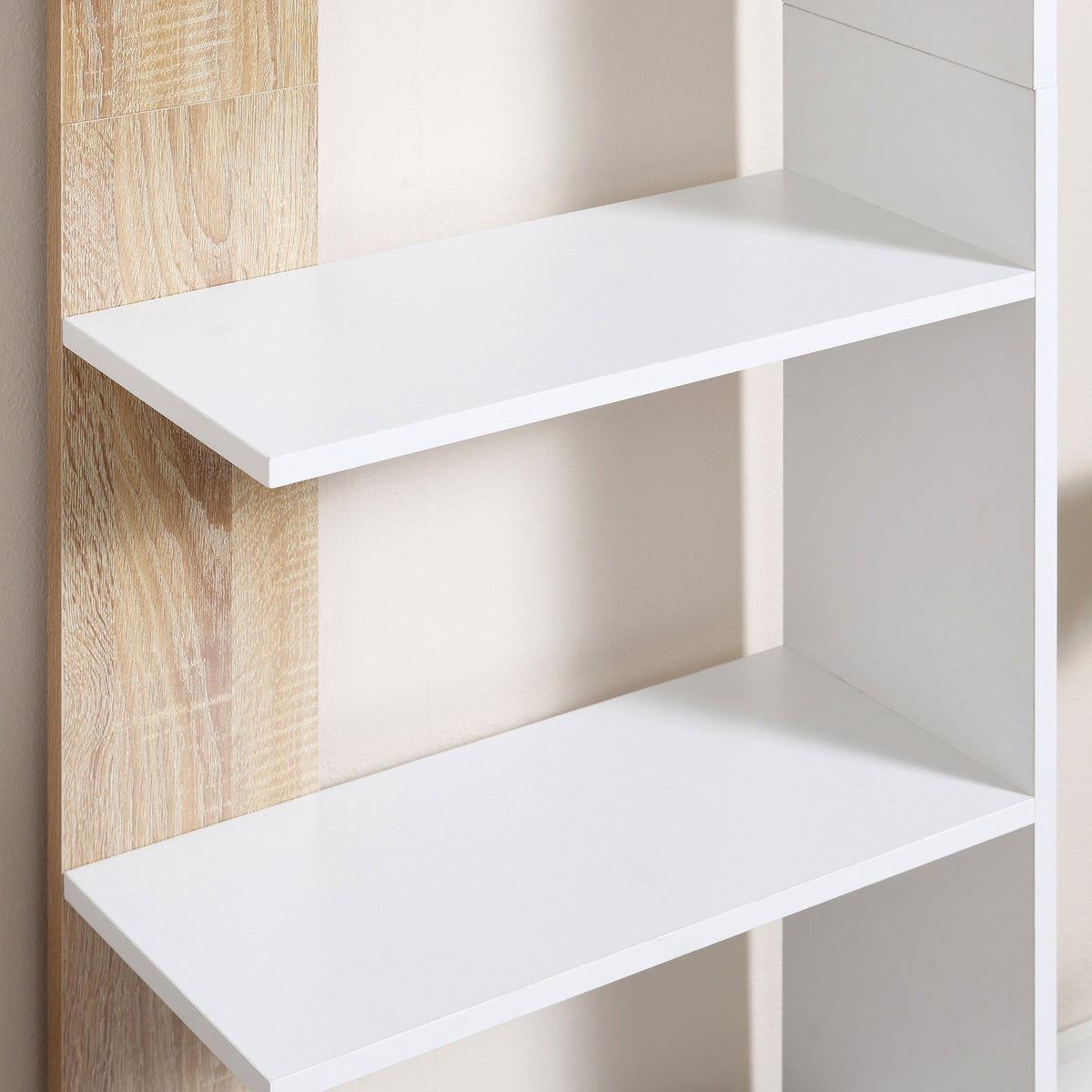 Bibliothèque Étagère de Rangement avec 5 Compartiments Ouverts Design Simple Moderne Blanc et Chêne