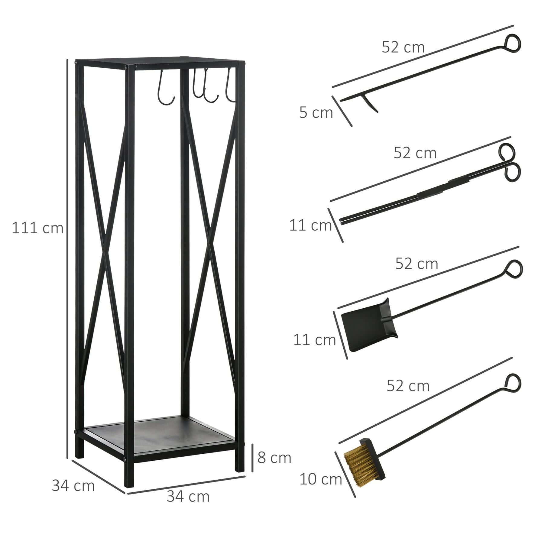 Porte bûches - Range bûches Serviteur de cheminée Colonne - Multi Accessoires dim. 34L x 34l x 111H cm métal Noir