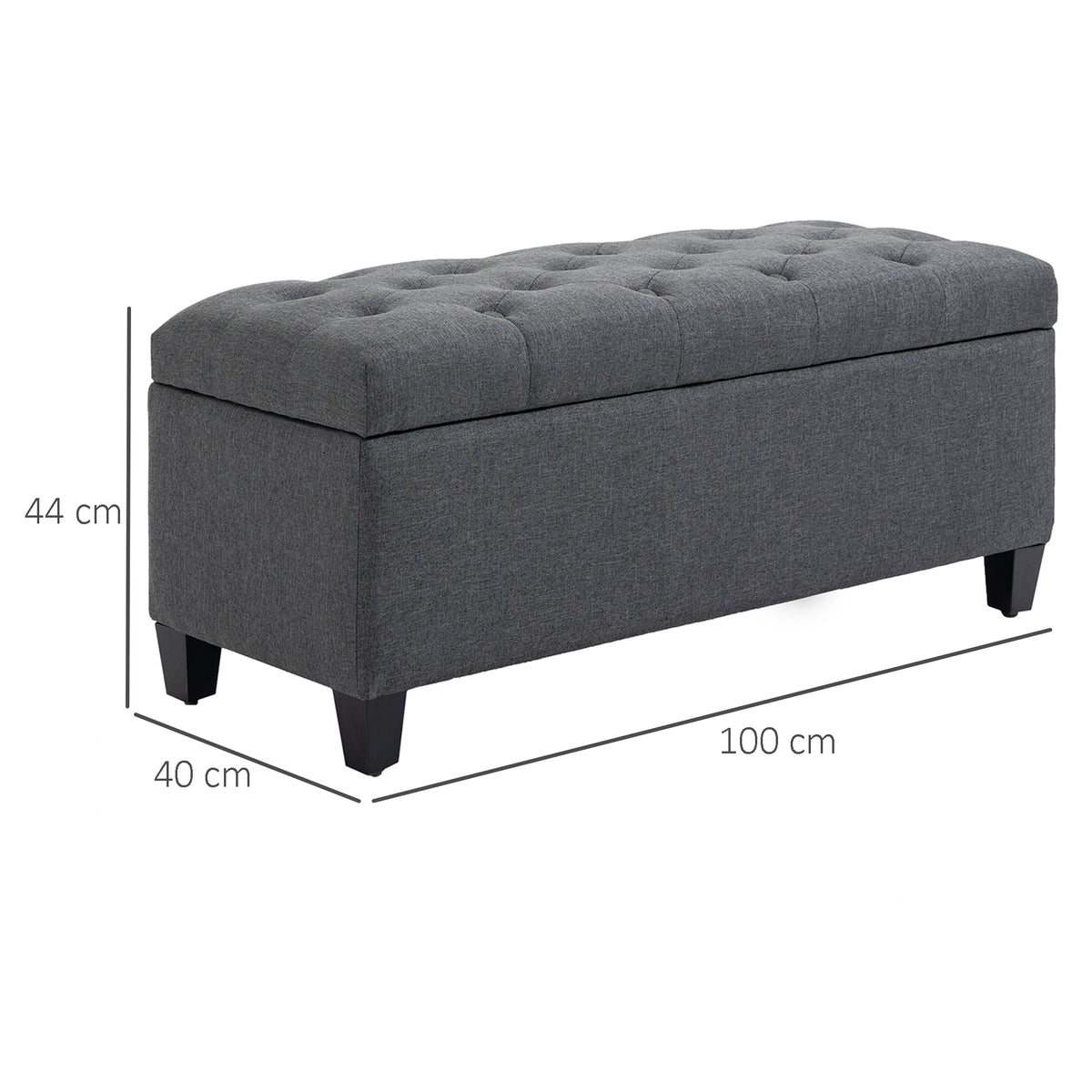 Banc de rangement pouf salon bout de lit coffre de rangement pour salon, chambre, entrée, 100 x 40 x 44 cm, gris foncé