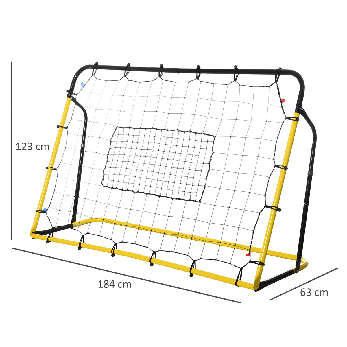 Filet de rebond de football, 184L x 123H cm, rebondisseur de football, 5 angles réglables de 60° à 90°,  jaune et noir