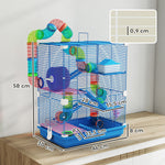 Cage pour hamster rongeur 4 étages avec tunnels mangeoire roue maison échelles 46 x 30 x 58 cm bleu