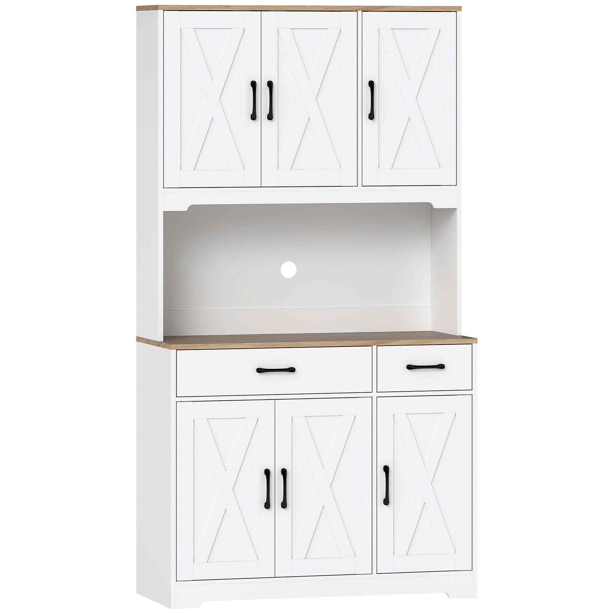 Buffet haut cuisine armoire de cuisine avec 6 portes 2 tiroirs plan de travail étagères réglables 94x39,5x175,2cm blanc