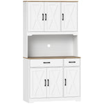 Buffet haut cuisine armoire de cuisine avec 6 portes 2 tiroirs plan de travail étagères réglables 94x39,5x175,2cm blanc