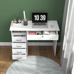 Bureau moderne avec 5 tiroirs, grand plateau, 1 compartiment ouvert, tiroir verrouillable, 110 x 50 x 76cm, blanc