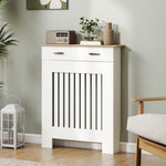 Cache-radiateur avec tiroir de rangement, meuble cache-radiateur en bois à lattes verticales, 78 x 19 x 97 cm, blanc
