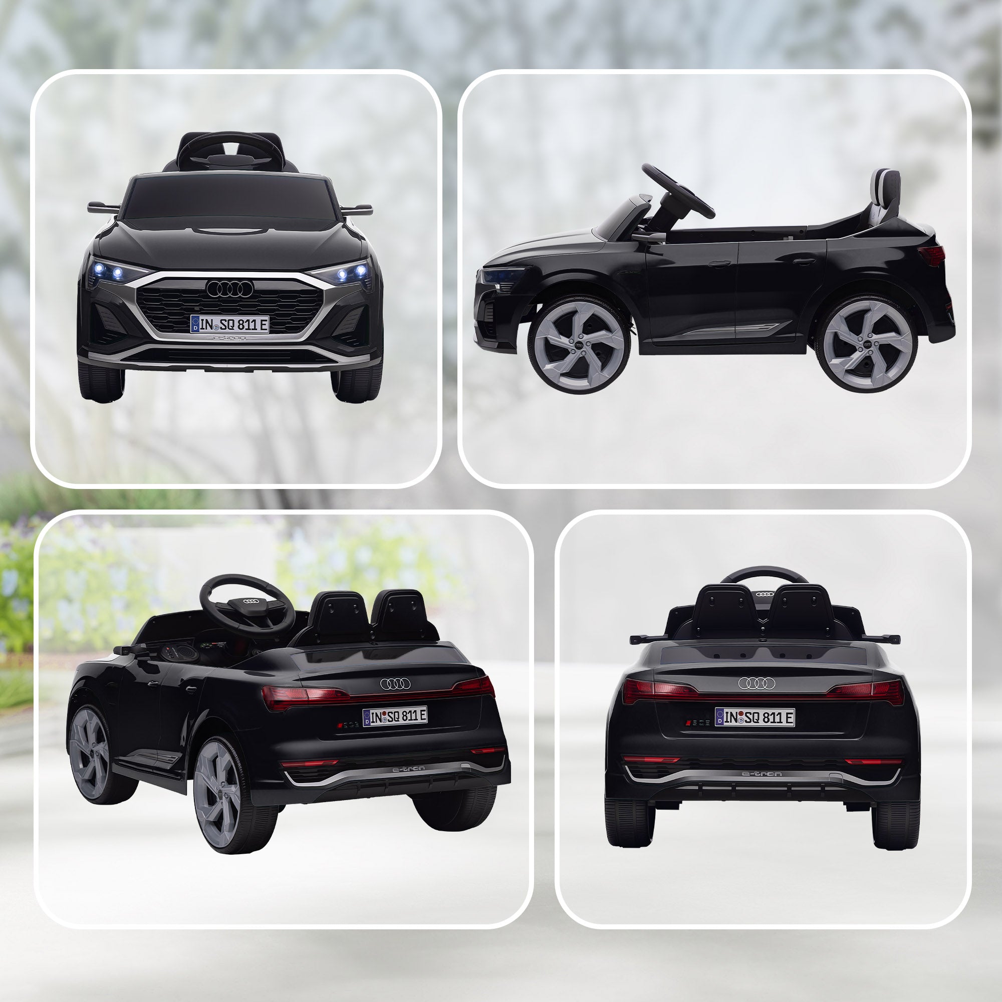 Elektroauto für Kinder Audi Q8 e-tron Sportback 12V mit Lizenz, Fernbedienung, Scheinwerfer, Musik, Hupe, 3-4 Jahre, Schwarz