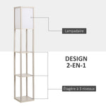 Lampadaire étagère 26L x 26l x 160H cm 3 étagères 4 Niveaux MDF chêne