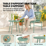Salon de Jardin Extérieur 3 Pièces en Résine Tressée et Acier, Table de Jardin Ronde avec 2 Chaises, 58x67x75cm, Vert