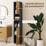 Meuble colonne armoire rangement salle de bain 2 portes étagère réglable 2 niches 30 x 30 x 183 cm chêne gris foncé