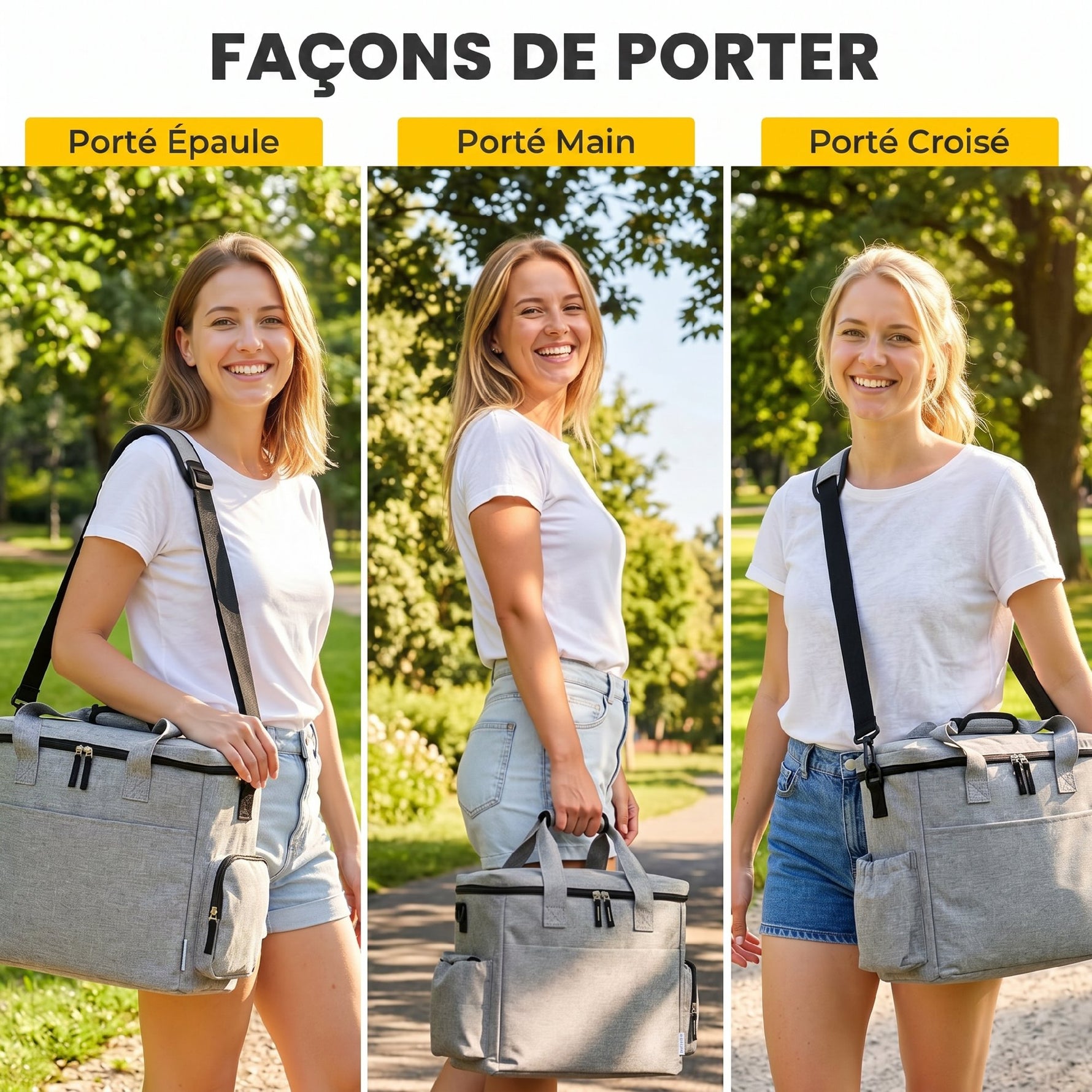 Sac de Transport pour Chien avec Poches, 2 Sacs à Nourriture, Bol Pliable, Séparateur Réglable, 38x17x35cm, Gris Clair