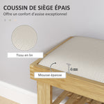 Banc à chaussures en bambou, étagère à chaussures à 3 niveaux, style scandinave, 60 x 29 x 49 cm, crème et bois naturel