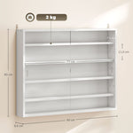 Vitrine murale pour objets de collection 4 étagère réglables en hauteur et 2 portes coulissantes 80 x 9,5 x 60 cm blanc