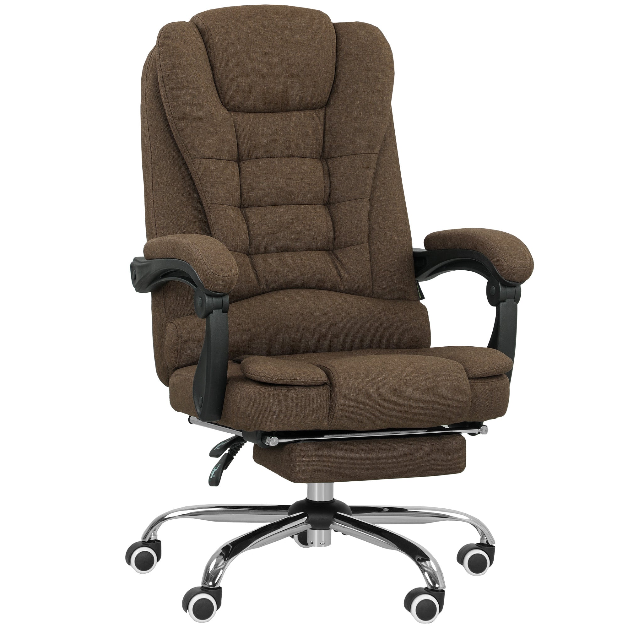 Fauteuil de bureau avec hauteur réglable, dossier inclinable, repose-pied et accoudoirs rembourrés, marron