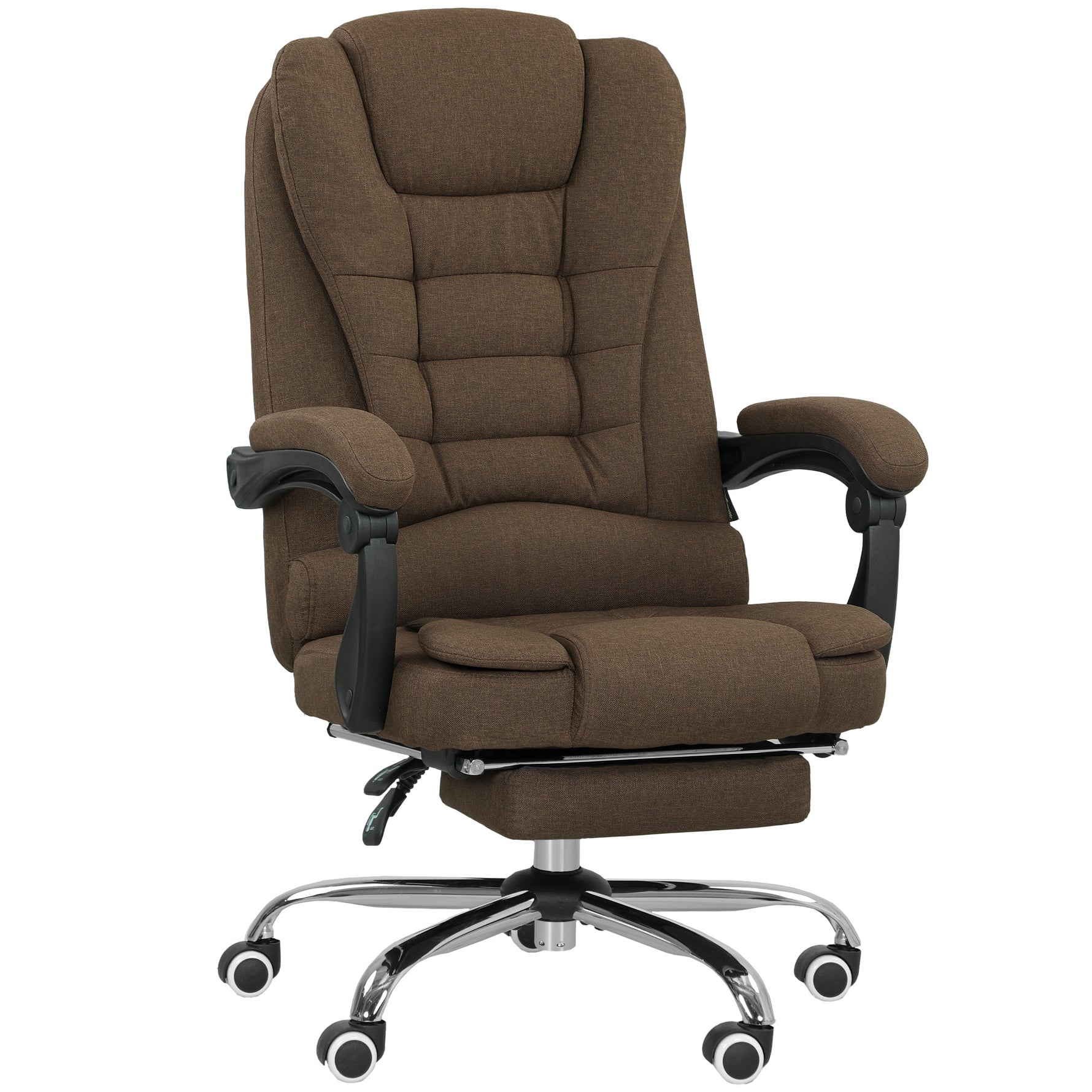 Fauteuil de bureau avec hauteur réglable, dossier inclinable, repose-pied et accoudoirs rembourrés, marron