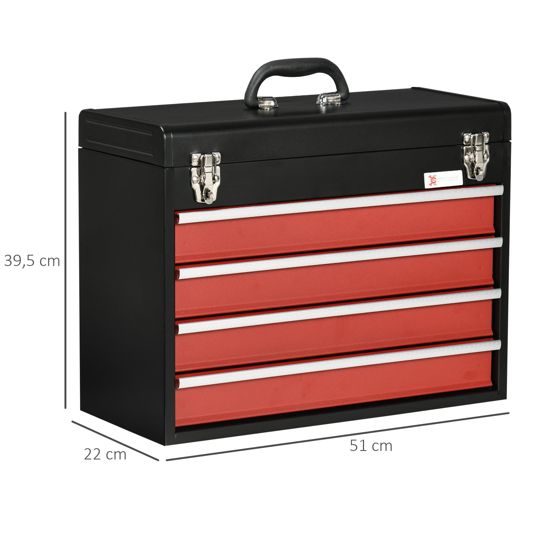 Boite à outils métallique coffret à outils caisse à outils 4 tiroirs + plateau tôle acier 51 x 22 x 39,5 cm noir