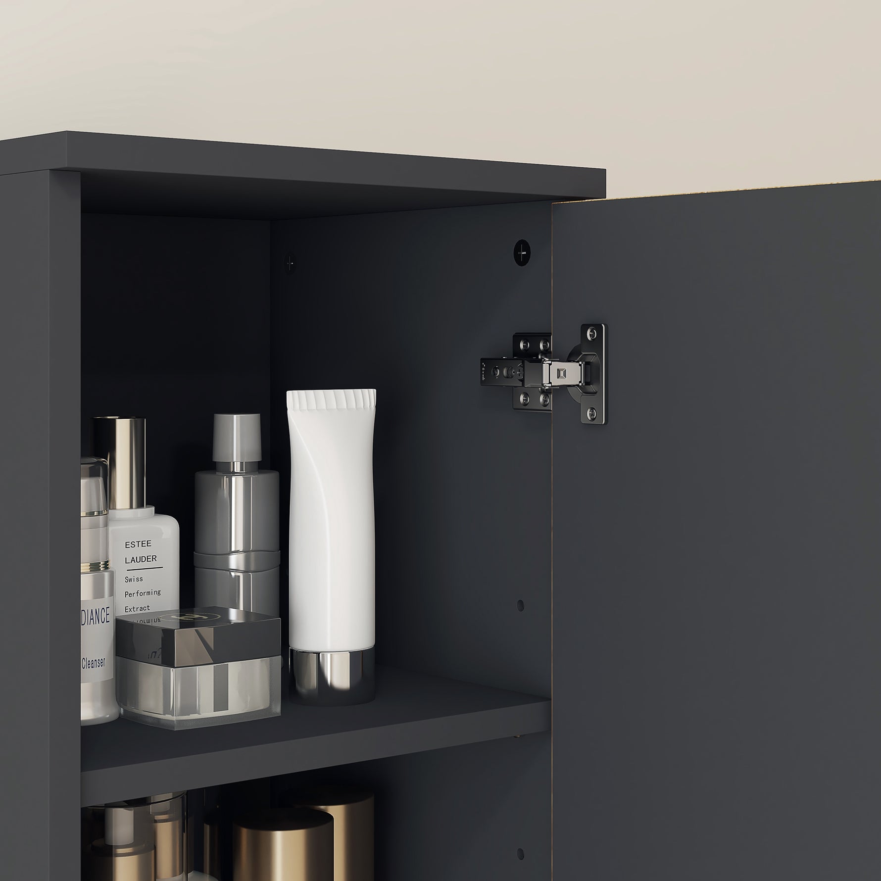 Meuble colonne armoire rangement salle de bain 2 portes étagère réglable 2 niches 30 x 30 x 183 cm chêne gris foncé