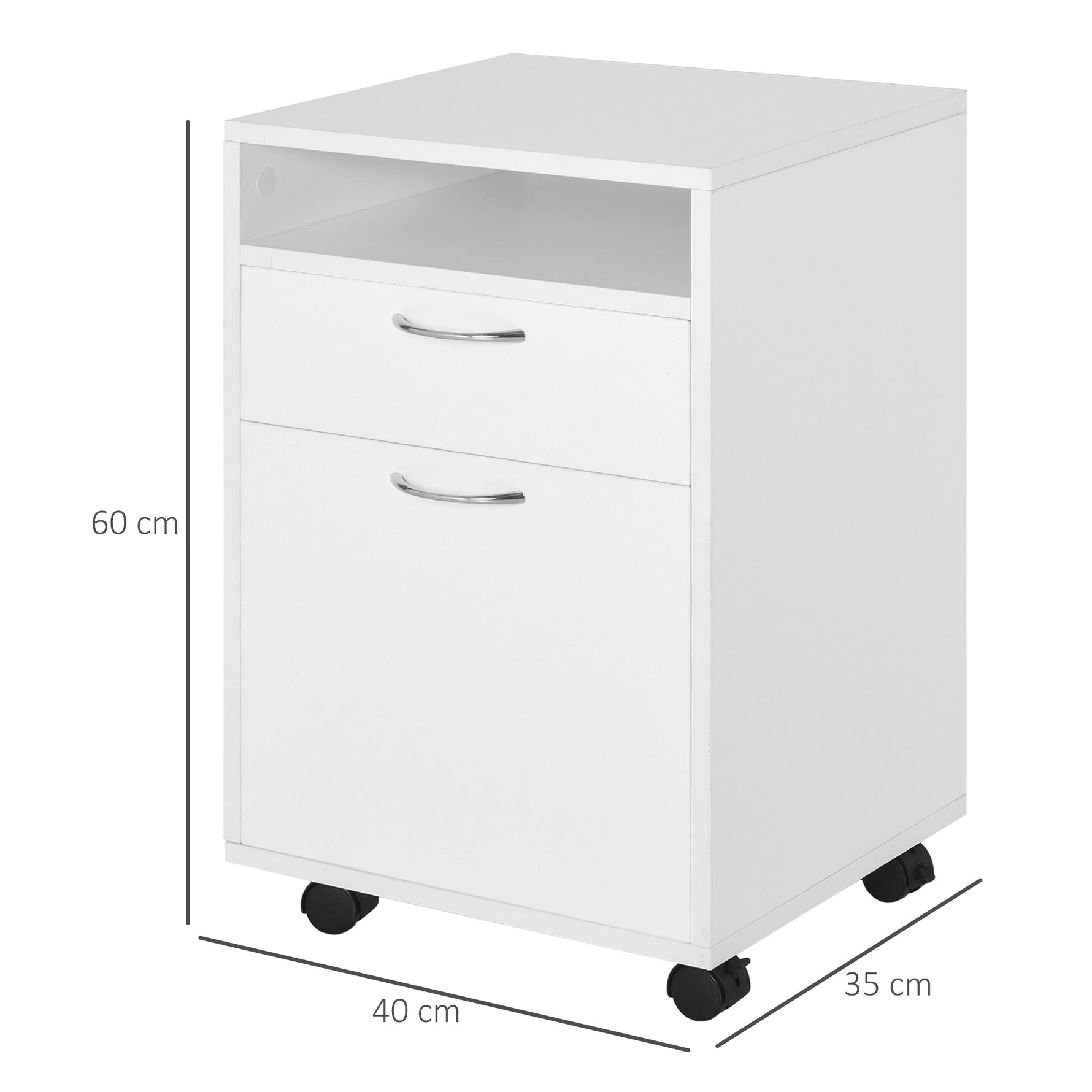 Caisson de bureau rangement bureau sur roulettes tiroir placard niche panneaux particules blanc