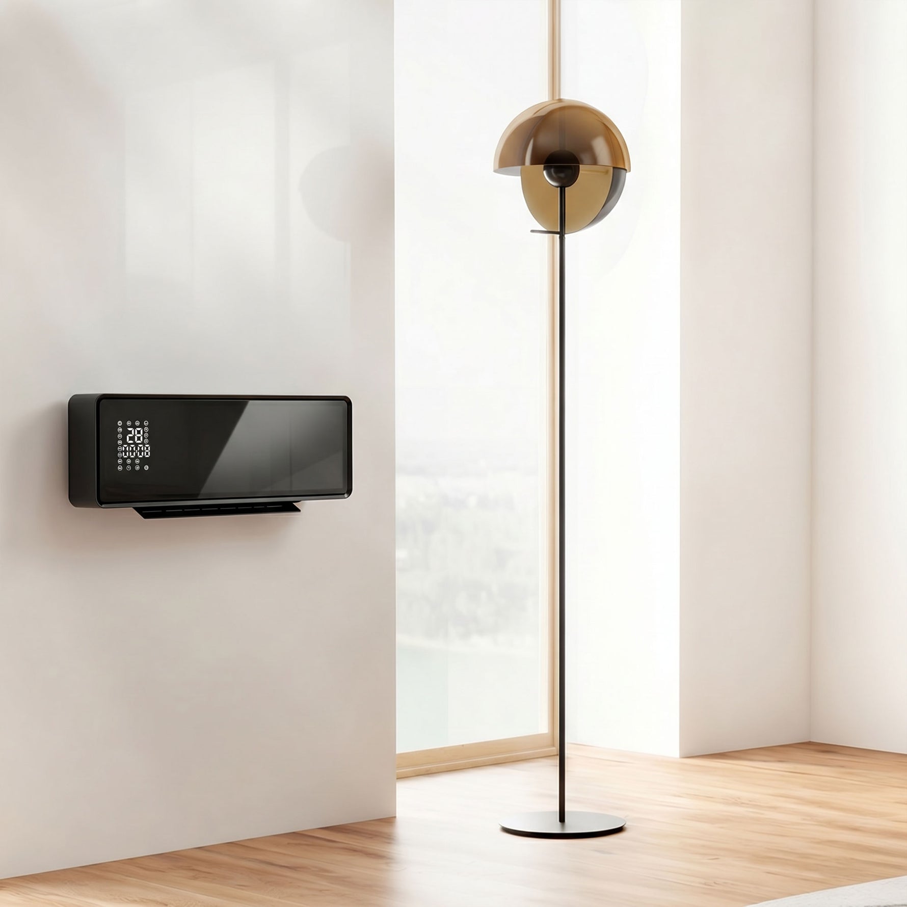 Chauffage mural en céramique 1000/2000W, radiateur électrique, ventilateur, thermostat, minuterie, 54x18,7x12,3cm, noir