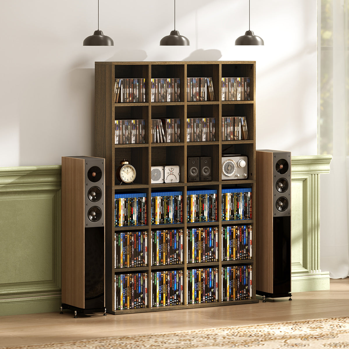 Meuble de rangement multimédia 456 CD/ 336 DVD - bibliothèque en bois avec étagères réglables, 89 x 130,5 cm, marron