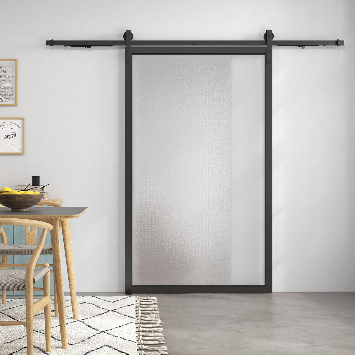 244 CM quincaillerie de porte coulissante sans perçage kit de rail pour porte de grange simple en acier noir
