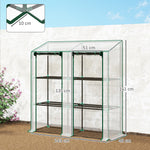 Mini serre de jardin 3 niveaux avec bâche en plastique, 2 portes enroulables, 6 étagères, dim. 143L x 46l x 141/151H cm