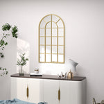 Specchio vetrata ad arco stile industriale finestra a tutto sesto metallo 110 x 65 cm dorato