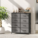 Commode 8 tiroirs en tissu, meuble de rangement avec 4 poches, 2 crochets, structure en acier, 86 x 30 x 94,5 cm, gris