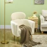 Fauteuil salon avec appuie-tête amovible, fauteuil crapaud en peluche teddy, pieds en métal, 71 x 65 x 90 cm, crème