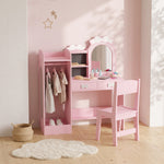 Coiffeuse pour Enfants avec Tabouret et Miroir Lumineux à 2 Couleurs en Acrylique, Coiffeuse Bureau Fille 3-8 Ans, Rose