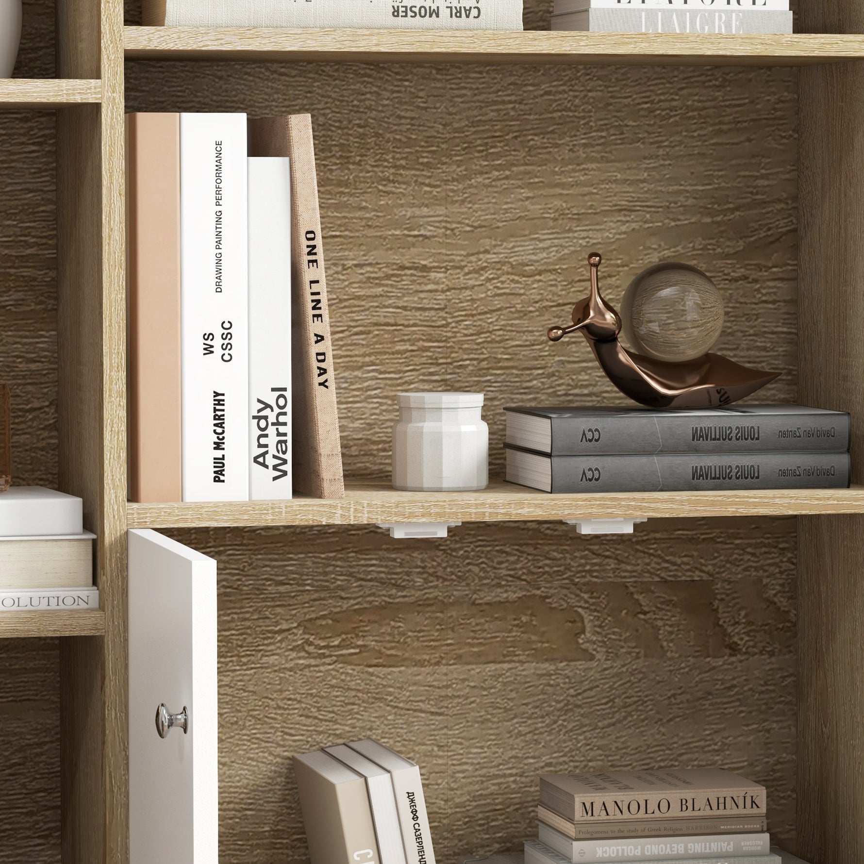 Bibliothèque scandinave meuble de rangement dim. 80L x 23,5l x 123H cm 5 niches placard 2 portes pieds effilés inclinés