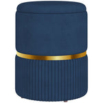 Pouf tabouret repose-pied coffre de rangement en velours côtelé 36 x 36 x 44 cm pour salon chambre bleu