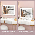 Miroir Lumineux LED intensité 3 modes d'éclairage, grossissement 10X,  port de charge USB, touche tactile - 80 x 62 cm