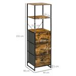 Meuble de rangement avec étagères et 3 tiroirs en tissu pliables amovibles, style industriel, dim. 44L x 40l x 155H cm