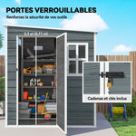 Abri de Jardin Cabanon de Stockage Plancher Structure Aluminium 3 Fenêtres 2 Aérations 182x182x183cm Gris Effet Bois