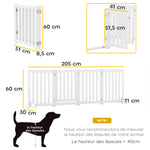 Barrière de Sécurité Chien Pliable Double Face en Bois, 4 Panneaux avec Porte, Pieds de Support, 205 x 60 cm, Blanc
