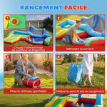 Château gonflable 4 en 1, aire de jeux avec souffleur, toboggan, piscine à balles, jeu de lancer d'anneaux, multicolore