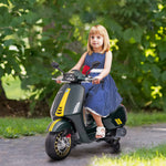 Scooter électrique enfant Vespa 6 V dim. 107L x 47l x 73H cm Musique MP3 Port USB Phare 2 roues d'entraînement - Vert