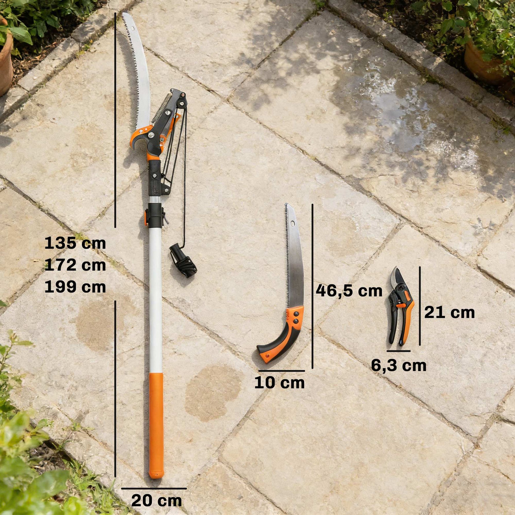 Élagueur télescopique 2 en 1, scie manuelle, sécateur avec verrou de sécurité, perche télescopique en aluminium 2 m