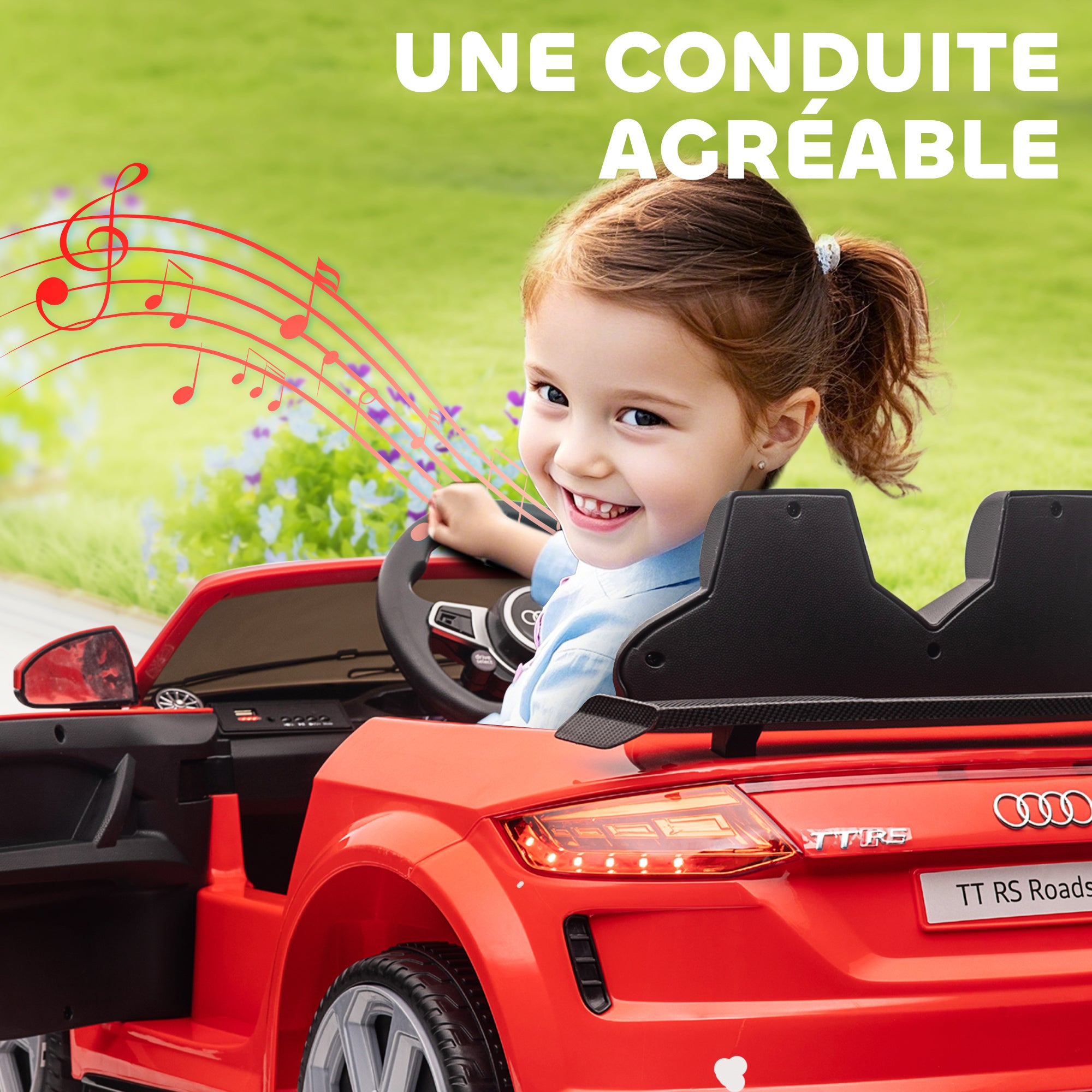 Elektro-Kinderfahrzeug TT RS 12 V 30 W, max. 3 km/h, Fernbedienung, Sound- und Lichteffekte, Rot