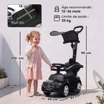 Cavalcabile per bambini 3 in 1 Mercedes-Benz con licenza, protezione, vano portaoggetti, clacson, 83x40x90 cm, nero