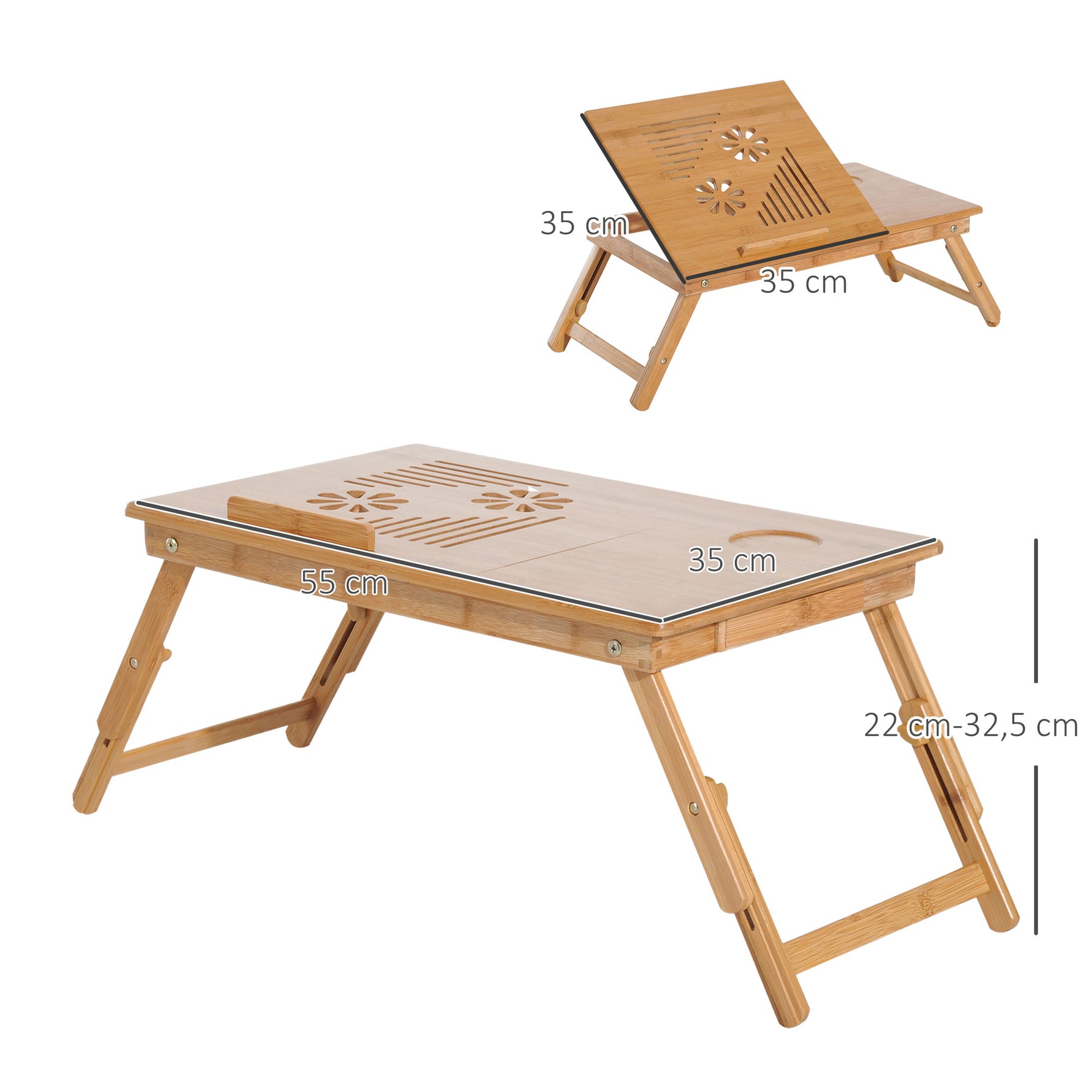 Table de lit plateau pour ordinateur en bois de bambou plateau inclinable pliable réglable en hauteur naturel