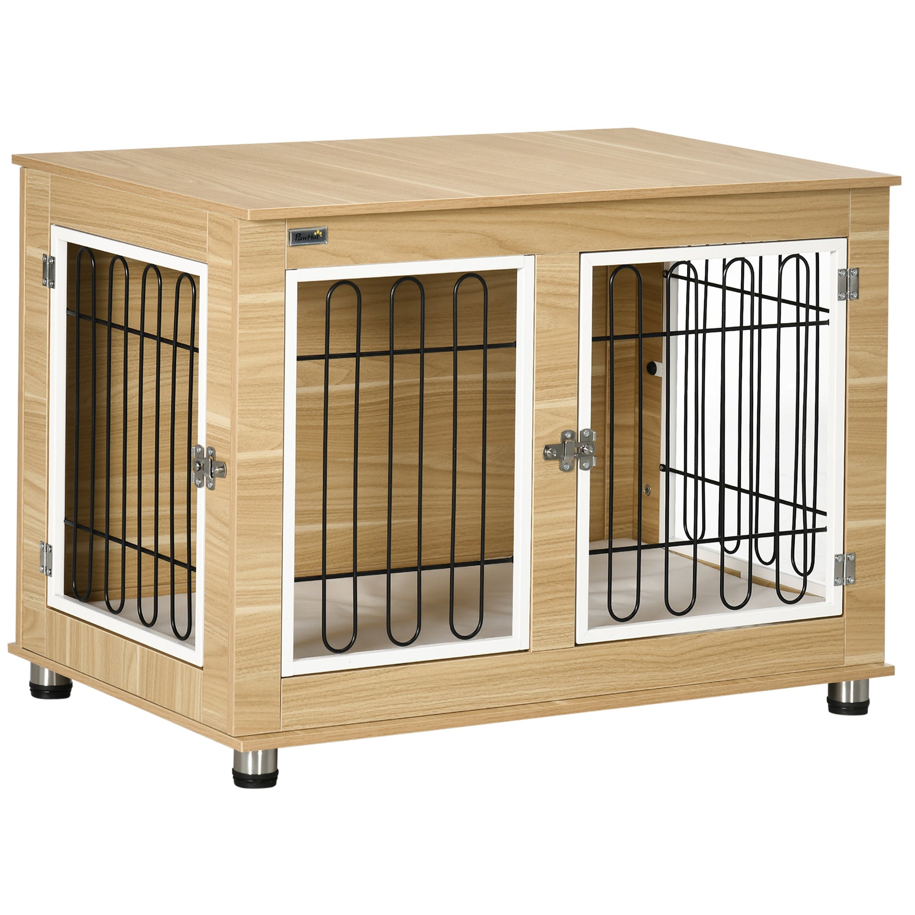 Cage pour chien animaux cage de chien sur pied avec coussin amovible acier aspect bois 90 x 58 x 65 cm