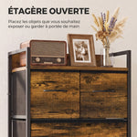 Mobile contenitore stile industriale, cassettiera con 4 cassetti in tessuto pieghevoli e rimovibili e 1 ripiano - 50 x 29 x 85 cm