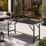 Opvouwbare mini-tafeltennistafel voor binnen en buiten met 2 massief houten batjes, 3 balletjes en net 152x76x70cm zwart