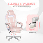 Chaise gaming, fauteuil gaming ergonomique avec repose-pieds, hauteur réglable, dossier inclinable, 63x63x123cm, rose